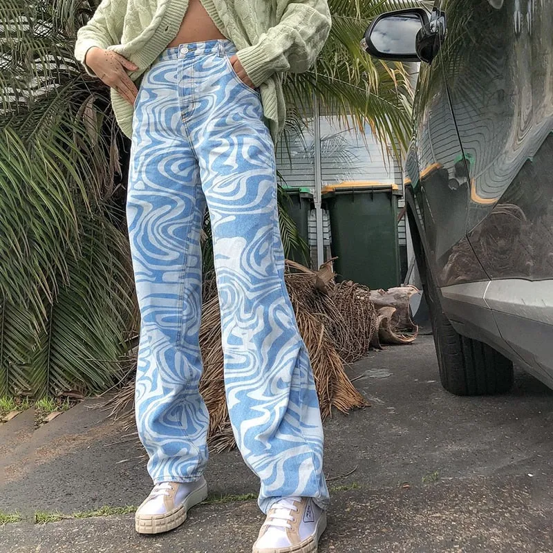 Zebra Print Straight Leg Jeans