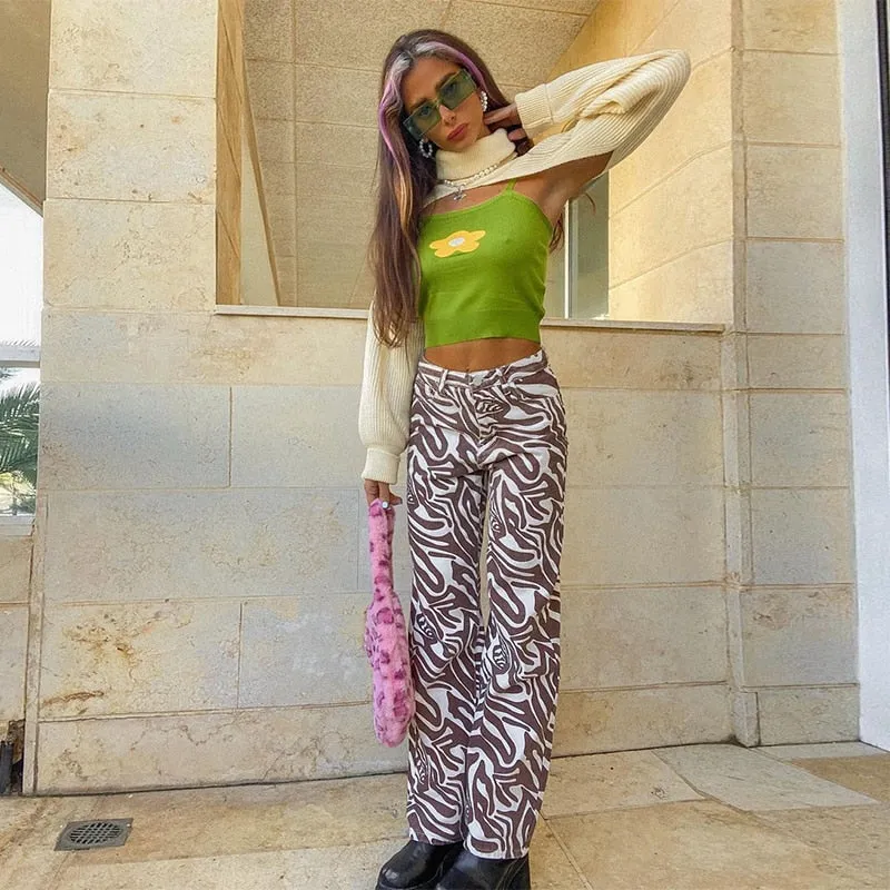 Zebra Print Straight Leg Jeans