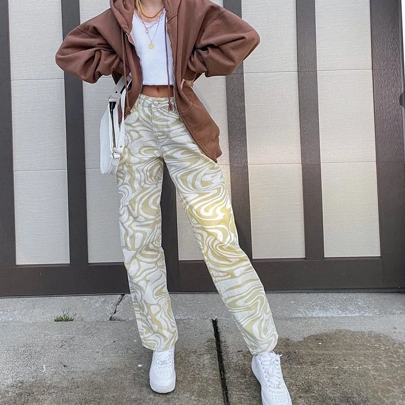 Zebra Print Straight Leg Jeans