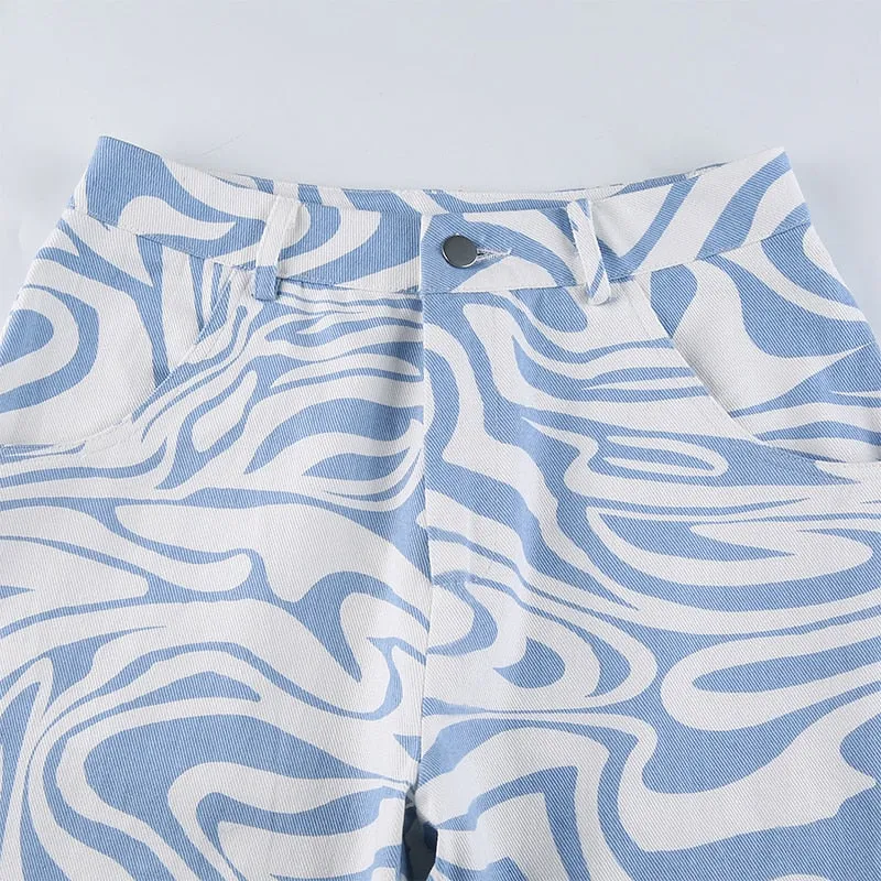 Zebra Print Straight Leg Jeans