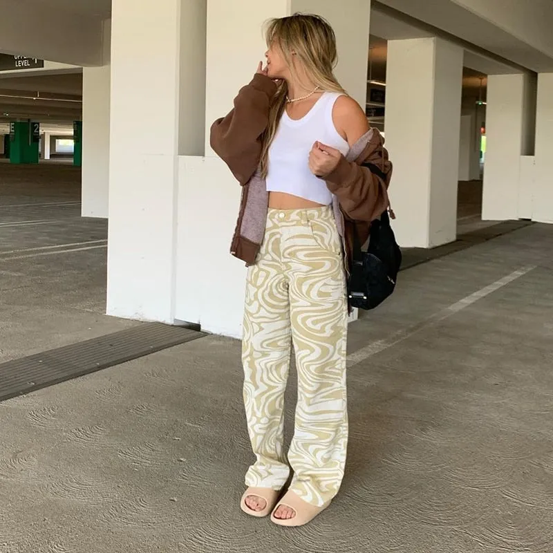 Zebra Print Straight Leg Jeans